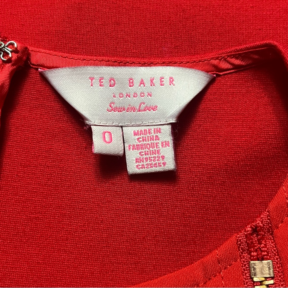 TED BAKER LONDON US size 2 Edlyn Red front Zipper draped mini cocktail dress - Picture 10 of 16